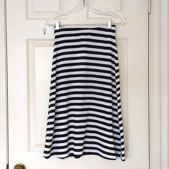 NWT. Zara Cotton Blended A-Line Knitted Fabric Midi Skirt with stripes. - Picture 5 of 5